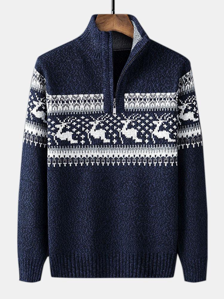 Christmas Moose Print Half Zip Sweater