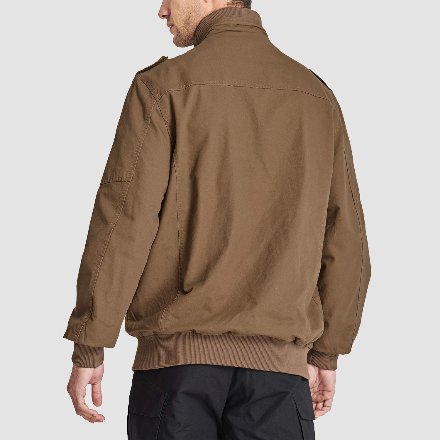 Men's Cotton Cargo Jackets Stand Collar Lightweight Tactical Jacket Windbreaker 4 Pockets
