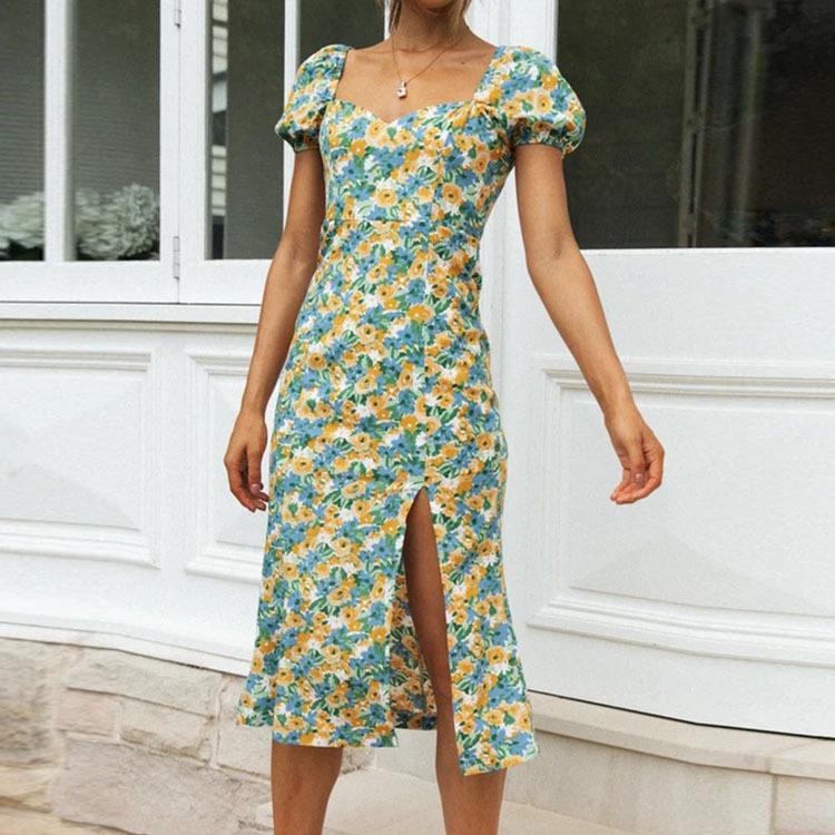 Sexy Backless Slit Floral Print Dress